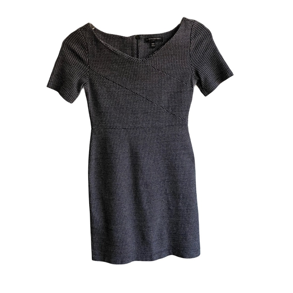Banana Republic 100% Cotton Ponte Sheath Dress Size 00P Black White Short Sleeve